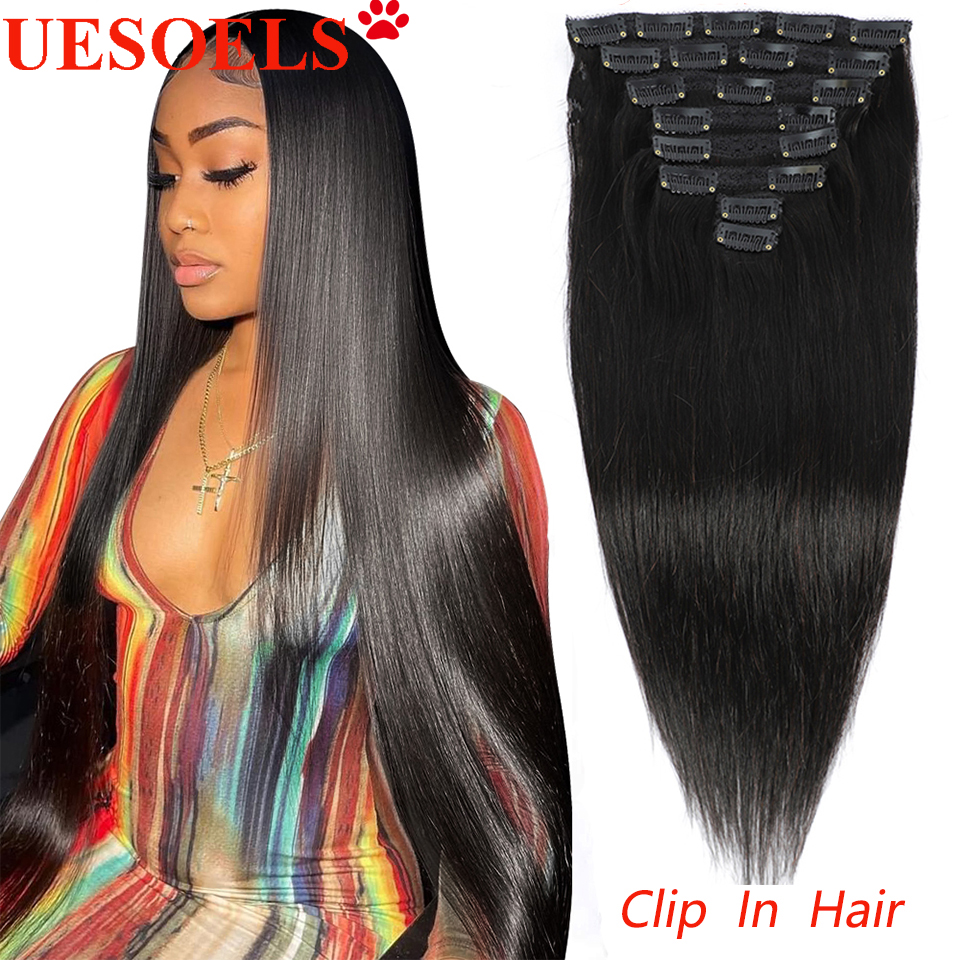 머리카락 확장에 클립 인간의 머리카락 전체 머리 8 조각 120 그램/대 레미 스트레이트와 곱슬 브라질 머리카락 흑인 여성을위한 도매